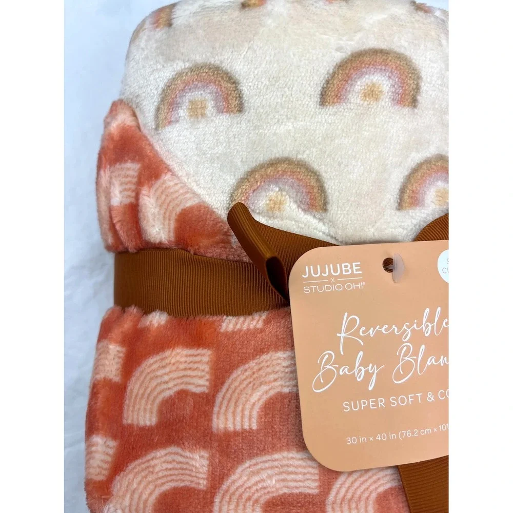 JuJuBe Brown Gold Rainbows Plush Baby‎ Blanket Satin Trim Copper Be Kind NWT